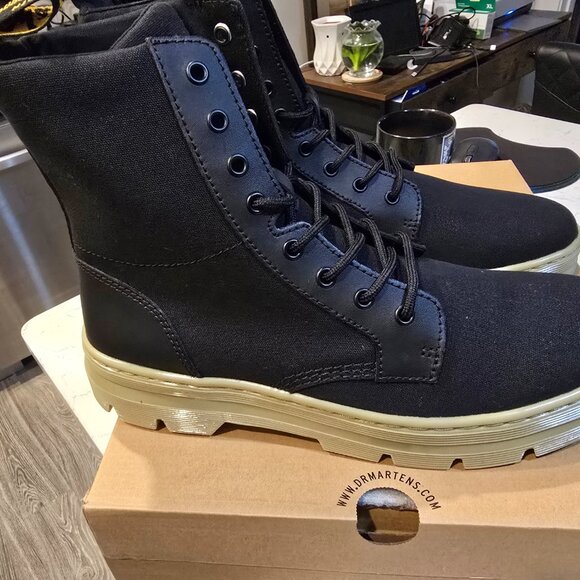 Dr. Martens Combs Boots Black Canvas 30826001 Black / Green Hi Mens Size 10 US - Picture 5 of 16